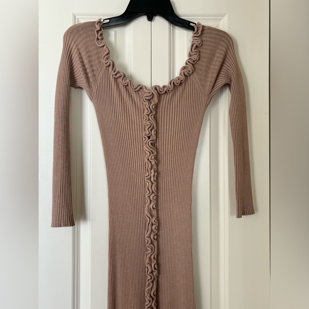 Long Sleeve Nude Ribbed Midi Dress
